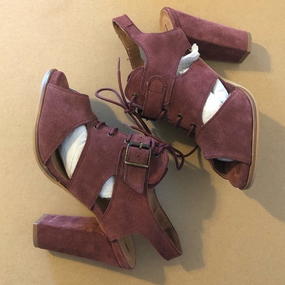 SCHULER & SONS Slingback Heels Womens 8 Burgundy Open Toe Suede Anthropologie - Picture 9 of 10